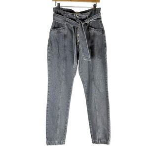 Sezane Maxime Belted Exposed Button Fly Jeans Gray Size FR 38 US 6